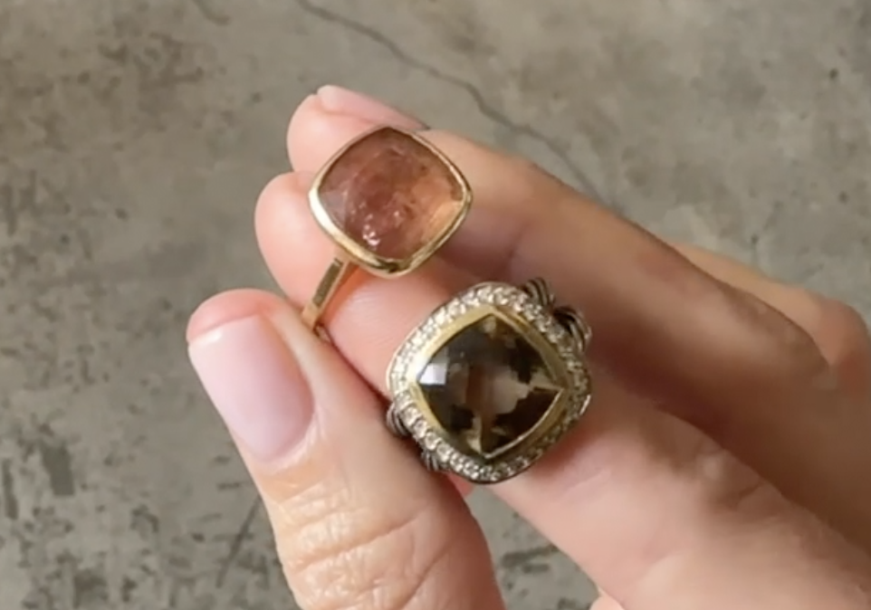 a picture of my old david yurman ring next to a new starling ring that i am having made as an heirloom revival.